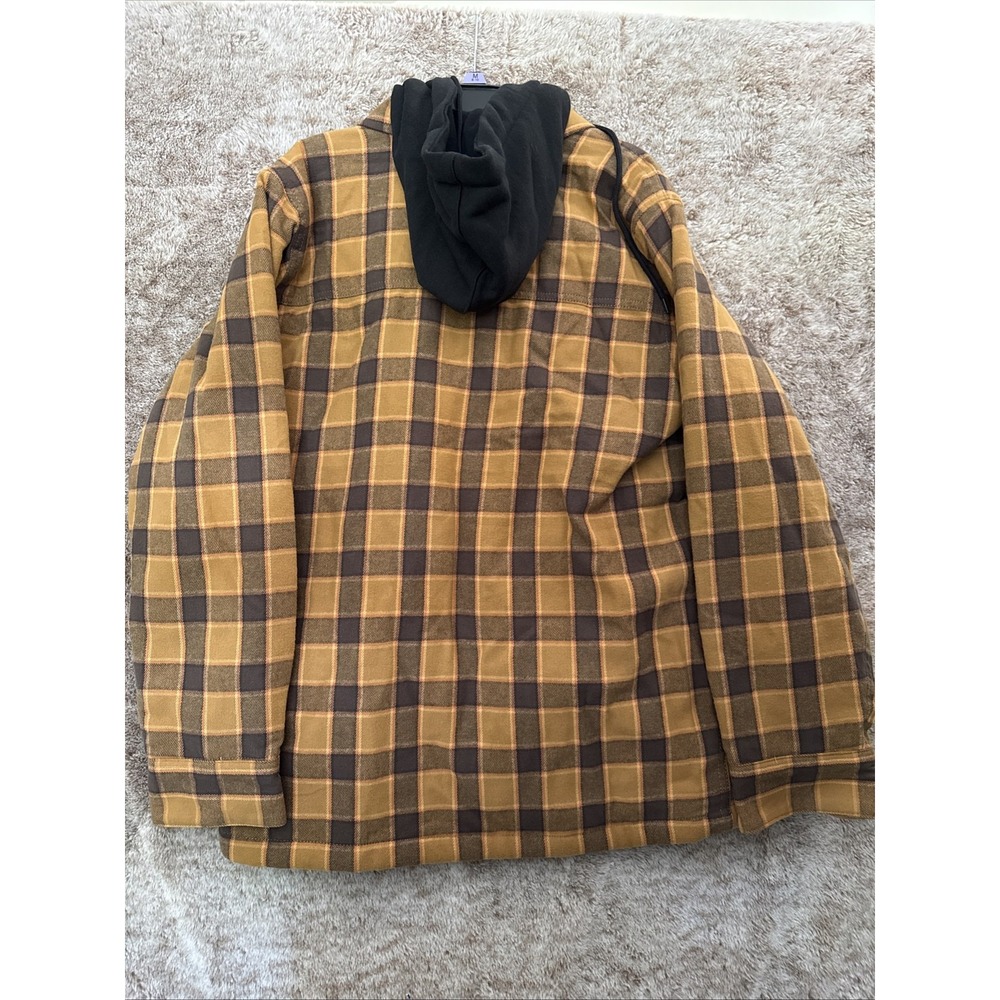 Men's Brazos Workwear Blacksmith Hooded Flannel Jacket Duck Brown Check Small - Picture 4 of 5